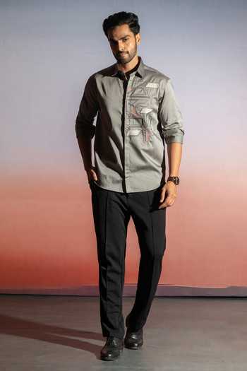 Shop_Heartistry by Anky_Grey Pure Cotton Embroidery The Urban Monarch Hand Shirt _at_Aza_Fashions