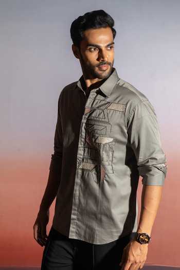 Heartistry by Anky_Grey Pure Cotton Embroidery The Urban Monarch Hand Shirt _Online_at_Aza_Fashions