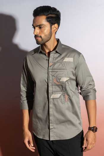 Buy_Heartistry by Anky_Grey Pure Cotton Embroidery The Urban Monarch Hand Shirt _at_Aza_Fashions