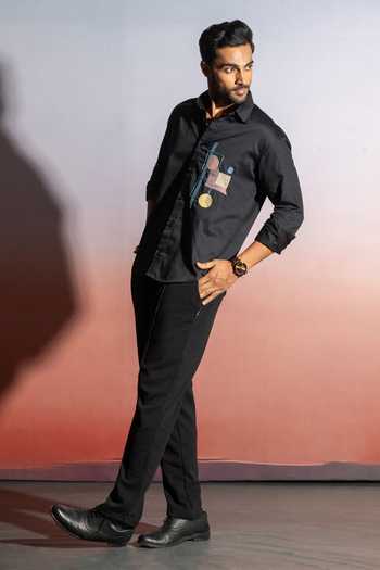 Shop_Heartistry by Anky_Black Pure Cotton Embroidery Hand Shirt _at_Aza_Fashions