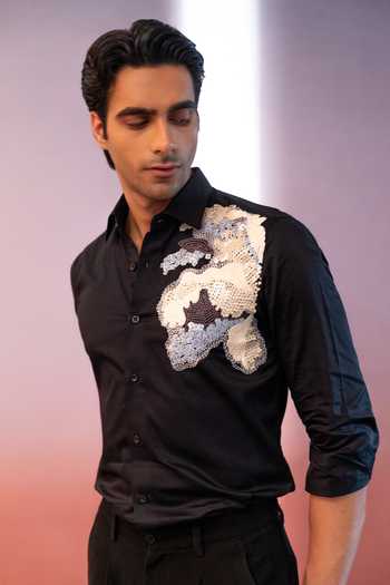 Shop_Heartistry by Anky_Black Pure Cotton Embroidery The Timeless Maestro Hand Shirt _at_Aza_Fashions
