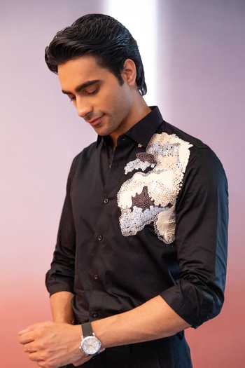 Buy_Heartistry by Anky_Black Pure Cotton Embroidery The Timeless Maestro Hand Shirt _at_Aza_Fashions