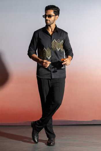 Buy_Heartistry by Anky_Black Pure Cotton Embroidery The Maverick Hand Shirt _at_Aza_Fashions
