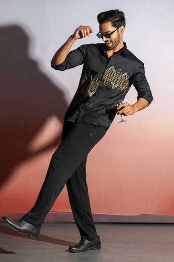 Shop_Heartistry by Anky_Black Pure Cotton Embroidery The Maverick Hand Shirt _at_Aza_Fashions