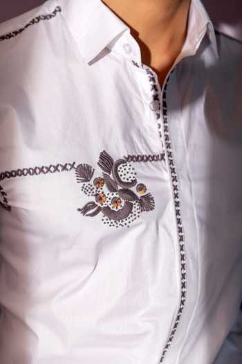 Heartistry by Anky_White Pure Cotton Embroidery The Distinguished Edge Shirt _Online_at_Aza_Fashions