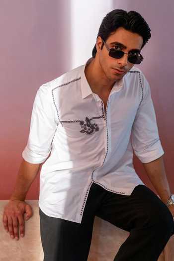 Shop_Heartistry by Anky_White Pure Cotton Embroidery The Distinguished Edge Shirt _at_Aza_Fashions