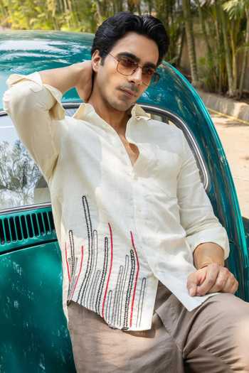 Shop_Heartistry by Anky_Cream Linen Embroidery Breeze Shirt _Online_at_Aza_Fashions