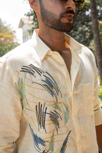 Shop_Heartistry by Anky_Cream Linen Embroidery Creamstone Hand Shirt _at_Aza_Fashions