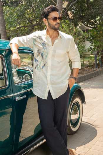 Buy_Heartistry by Anky_Cream Linen Embroidery Creamstone Hand Shirt _at_Aza_Fashions