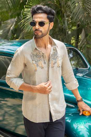 Buy_Heartistry by Anky_Beige Linen Embroidery Sandy Dune Hand Shirt _at_Aza_Fashions