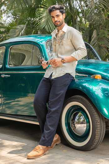 Shop_Heartistry by Anky_Beige Linen Embroidery Sandy Dune Hand Shirt _Online_at_Aza_Fashions