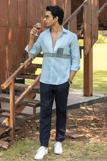 Buy_Heartistry by Anky_Sky Blue Linen Embroidery Mist Hand Shirt _Online_at_Aza_Fashions