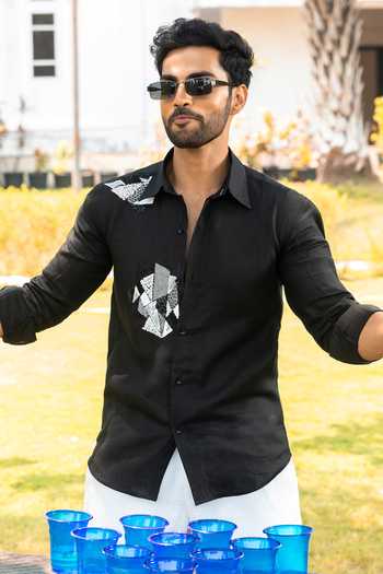 Shop_Heartistry by Anky_Black Linen Embroidery Midnight Hand Shirt _at_Aza_Fashions