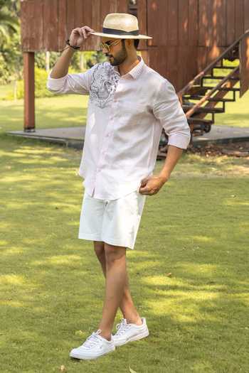 Shop_Heartistry by Anky_Pink Linen Embroidery Blush Hand Shirt _Online_at_Aza_Fashions