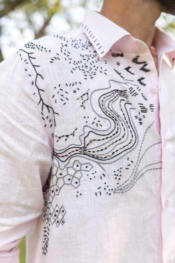 Buy_Heartistry by Anky_Pink Linen Embroidery Blush Hand Shirt 