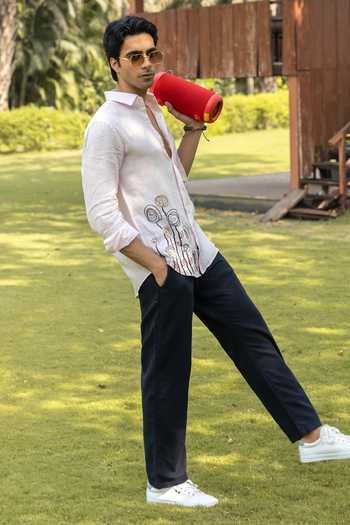 Buy_Heartistry by Anky_Pink Linen Embroidery Rose Hand Shirt _Online_at_Aza_Fashions