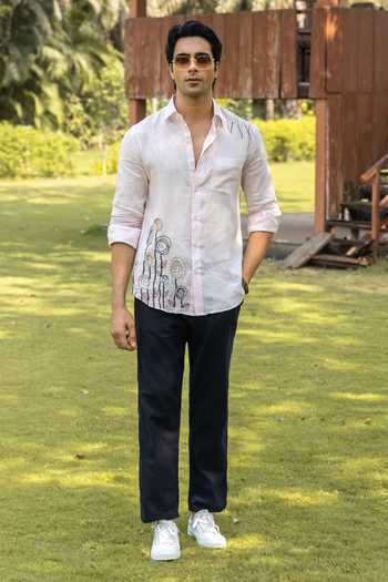 Shop_Heartistry by Anky_Pink Linen Embroidery Rose Hand Shirt _at_Aza_Fashions