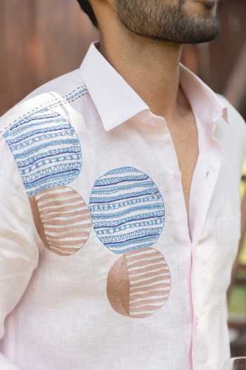 Heartistry by Anky_Pink Linen Embroidery Soft Petal Hand Shirt _Online_at_Aza_Fashions