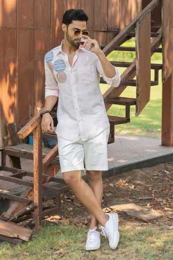 Buy_Heartistry by Anky_Pink Linen Embroidery Soft Petal Hand Shirt _Online_at_Aza_Fashions