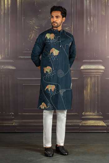 Shop_Heartistry by Anky_Green Silk, Brocade Embroidery Verdant Essence Hand Kurta _at_Aza_Fashions