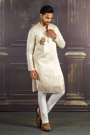 Heartistry by Anky_Off White Silk Embroidery, Zari Ivory Serenity Banarasi Kurta _Online_at_Aza_Fashions