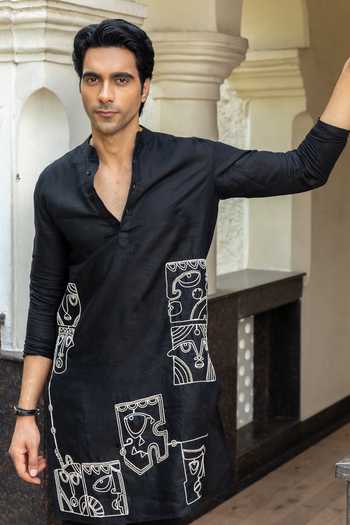 Heartistry by Anky_Black Linen Embroidery The Noir Hand Kurta _Online_at_Aza_Fashions