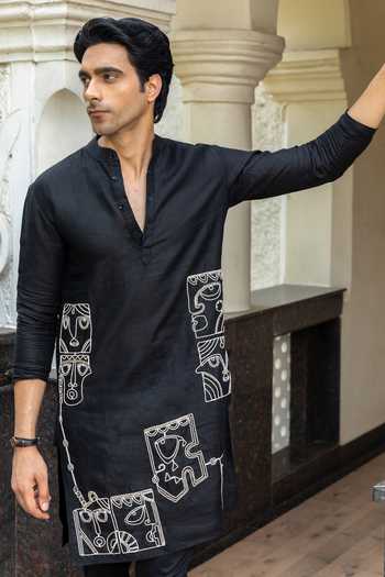 Buy_Heartistry by Anky_Black Linen Embroidery The Noir Hand Kurta _Online_at_Aza_Fashions