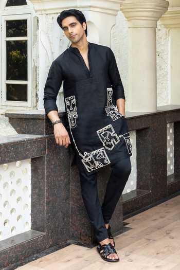 Buy_Heartistry by Anky_Black Linen Embroidery The Noir Hand Kurta _at_Aza_Fashions