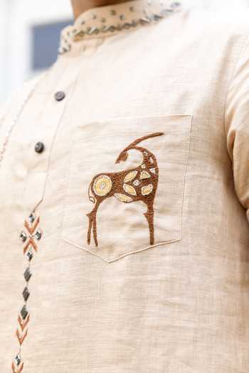 Buy_Heartistry by Anky_Brown Linen Embroidery Cinnamon Hand Kurta _Online_at_Aza_Fashions