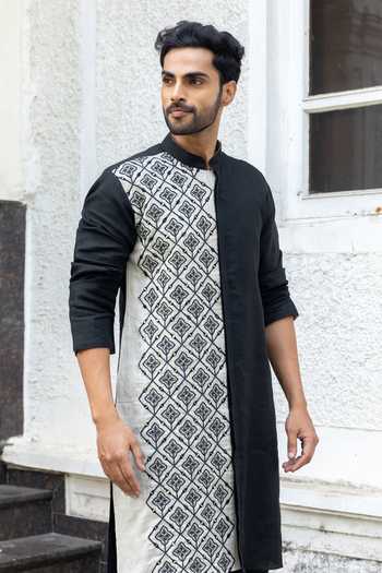 Heartistry by Anky_Black Linen Embroidery Ebony Hand Kurta _Online_at_Aza_Fashions