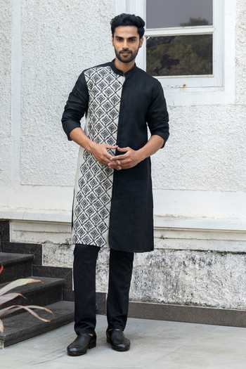 Buy_Heartistry by Anky_Black Linen Embroidery Ebony Hand Kurta _at_Aza_Fashions