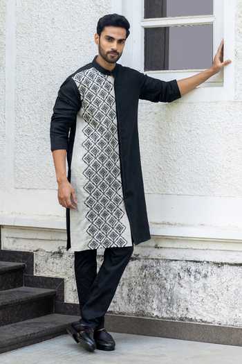 Shop_Heartistry by Anky_Black Linen Embroidery Ebony Hand Kurta _at_Aza_Fashions