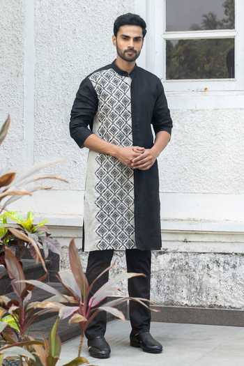 Buy_Heartistry by Anky_Black Linen Embroidery Ebony Hand Kurta _Online_at_Aza_Fashions
