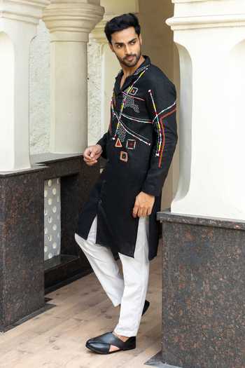 Shop_Heartistry by Anky_Black Linen Embroidery Onyx Hand Kurta _at_Aza_Fashions