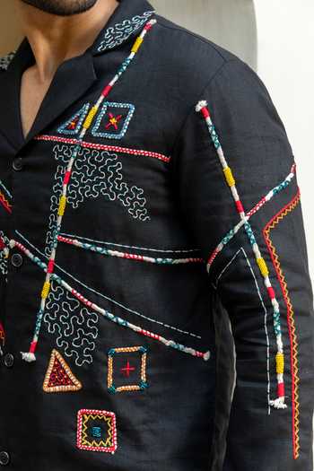 Shop_Heartistry by Anky_Black Linen Embroidery Onyx Hand Kurta 