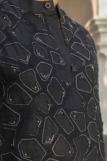 Heartistry by Anky_Black Linen Embroidery Shadow Hand Kurta _Online_at_Aza_Fashions