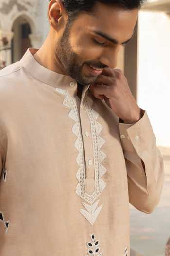 Heartistry by Anky_Cream Linen Embroidery Hand Kurta _Online_at_Aza_Fashions