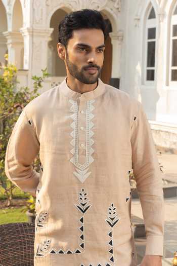 Buy_Heartistry by Anky_Cream Linen Embroidery Hand Kurta _Online_at_Aza_Fashions