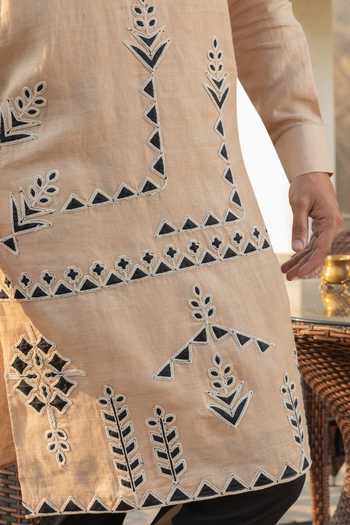 Heartistry by Anky_Cream Linen Embroidery Hand Kurta _at_Aza_Fashions
