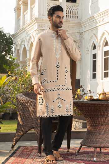 Shop_Heartistry by Anky_Cream Linen Embroidery Hand Kurta _at_Aza_Fashions