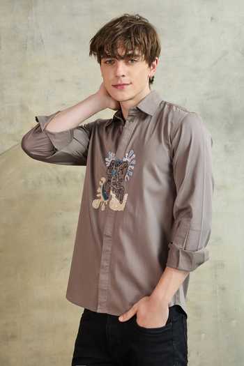 Shop_Heartistry by Anky_Grey Pure Cotton Embroidery The Slate Classic Shirt _at_Aza_Fashions