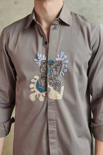 Heartistry by Anky_Grey Pure Cotton Embroidery The Slate Classic Shirt _Online_at_Aza_Fashions