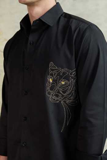 Shop Heartistry by Anky Black Cotton Embroidery, Zari The Roar Mode Hand Pure Cottonqqqqqq Shirt at Aza Fashions Shop_Heartistry by Anky_Black Cotton Embroidery, Zari The Roar Mode Hand Pure Cottonqqqqqq Shirt_at_Aza_Fashions