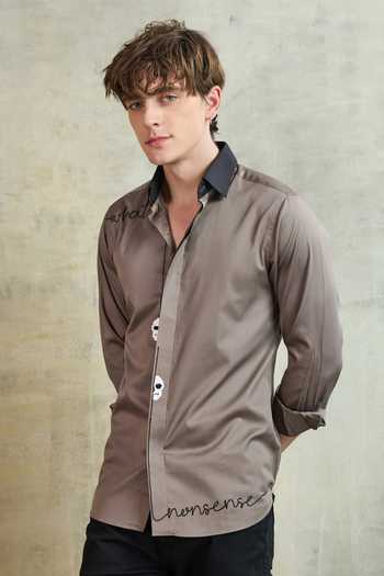 Shop_Heartistry by Anky_Grey Pure Cotton Embroidery The Offbeat Edit Shirt _at_Aza_Fashions