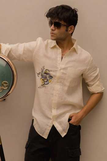 Shop_Heartistry by Anky_Yellow Linen Embroidery The Canvas Hand Shirt _at_Aza_Fashions
