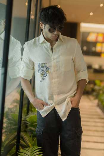 Heartistry by Anky_Yellow Linen Embroidery The Canvas Hand Shirt _Online_at_Aza_Fashions