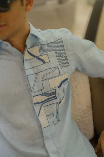 Heartistry by Anky_Blue Linen Embroidery The Mirage Hand Shirt _Online_at_Aza_Fashions