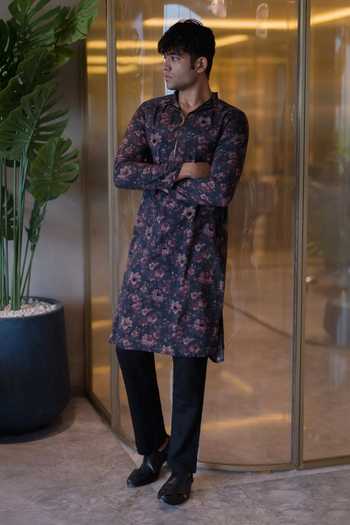 Buy_Heartistry by Anky_Black Viscose, Muslin Embroidery The Floral Legacy Kurta _at_Aza_Fashions