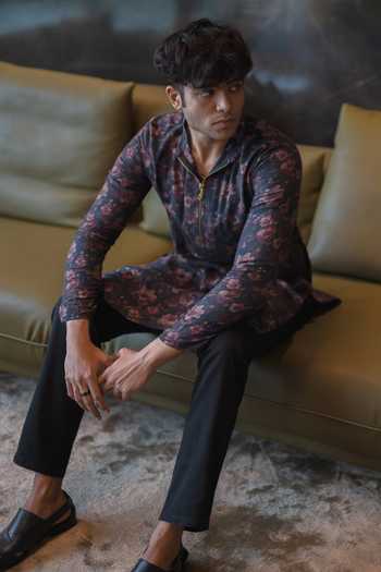 Shop_Heartistry by Anky_Black Viscose, Muslin Embroidery The Floral Legacy Kurta _at_Aza_Fashions