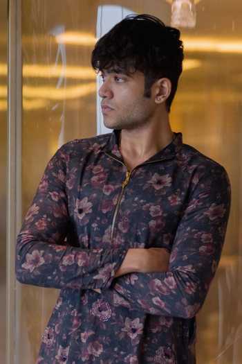 Heartistry by Anky_Black Viscose, Muslin Embroidery The Floral Legacy Kurta _Online_at_Aza_Fashions